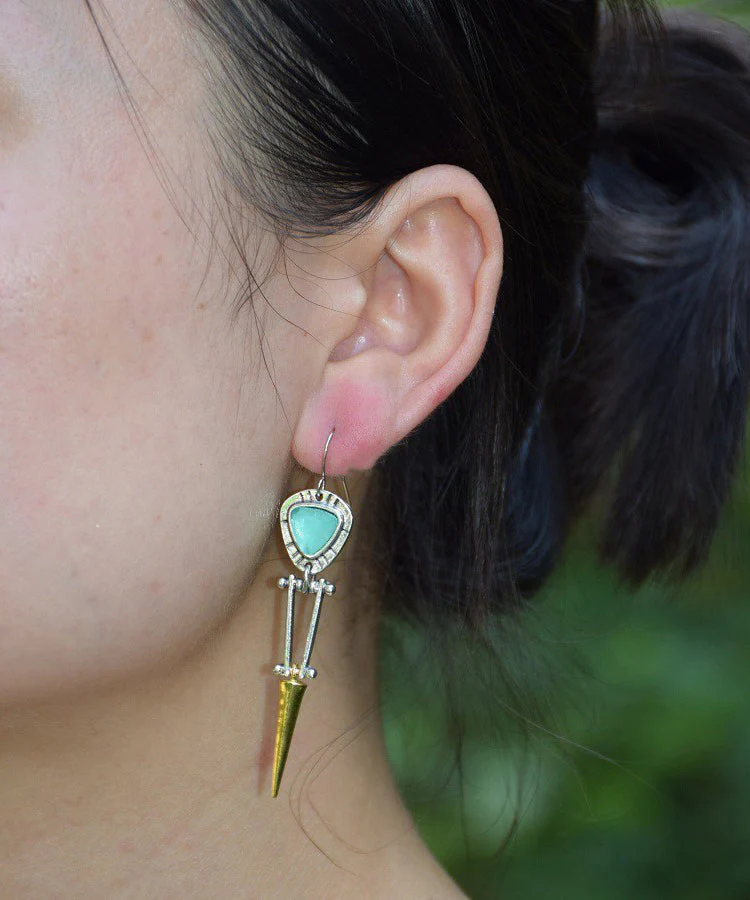Unique Colorblock Alloy Jade Awl Drop Earrings - Image 4