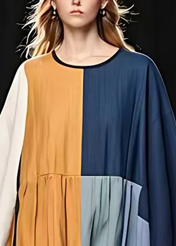 Unique Colorblock Asymmetrical Patchwork Linen Holiday Dress Summer - Image 3