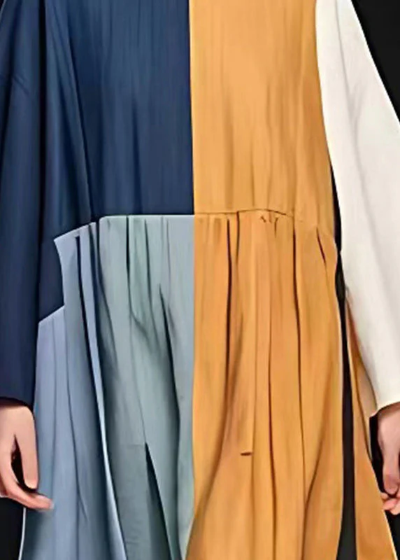 Unique Colorblock Asymmetrical Patchwork Linen Holiday Dress Summer - Image 4