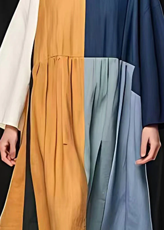Unique Colorblock Asymmetrical Patchwork Linen Holiday Dress Summer - Image 5