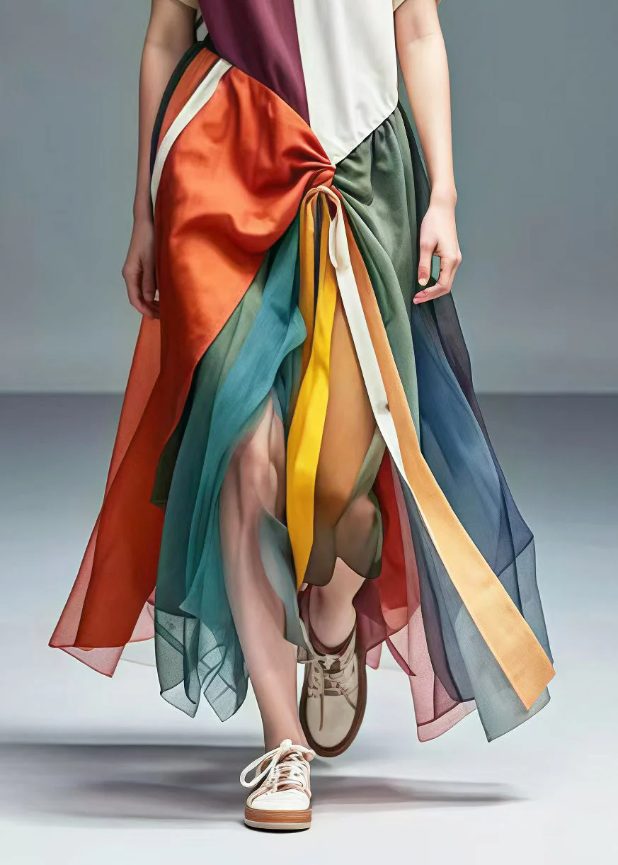 Unique Colorblock Asymmetrical Patchwork Tulle Cotton Dresses Summer - Image 5