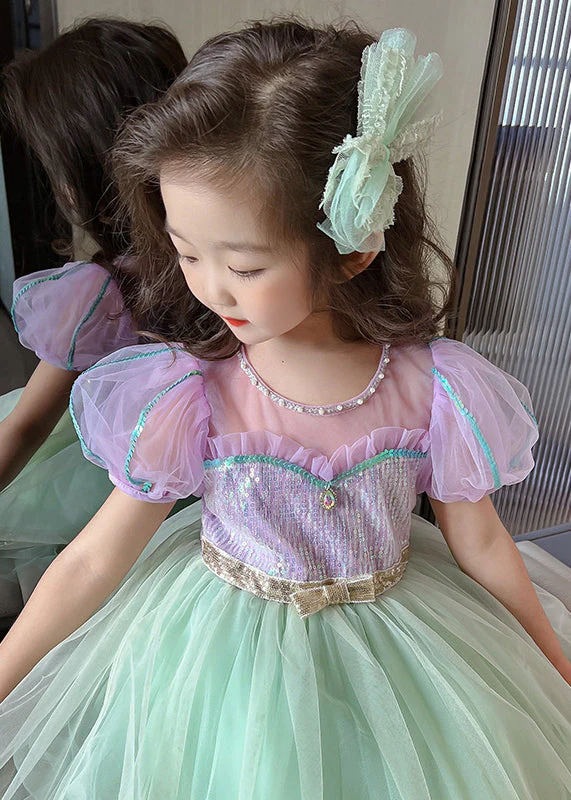 Unique Colorblock Embroideried Patchwork Tulle Kids Girls Long Dresses Summer - Image 4
