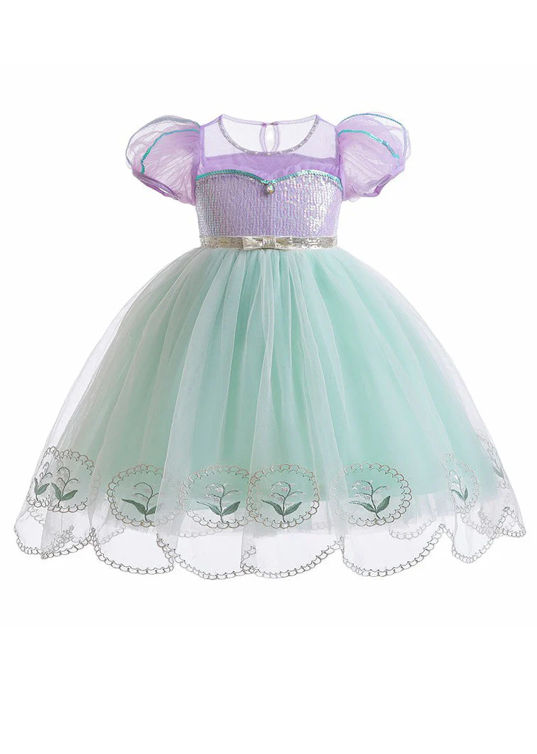 Unique Colorblock Embroideried Patchwork Tulle Kids Girls Long Dresses Summer - Image 5
