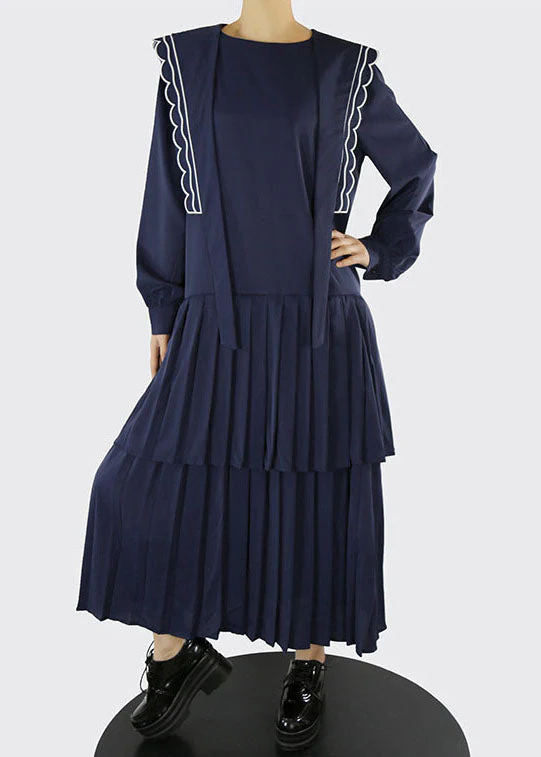 Unique Dark Blue zippered Cinched Maxi Dresses Spring - Image 2