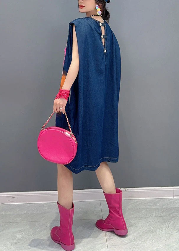 Unique Denim Blue Tulle Love Print Maxi Dress Summer - Image 4