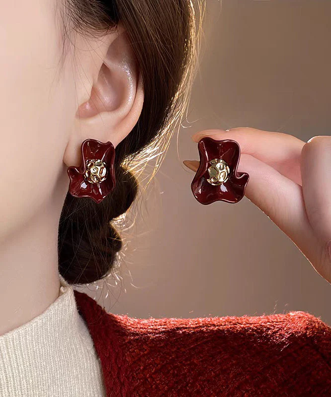 Unique Design Of Red Petal Stud Earrings - Image 2