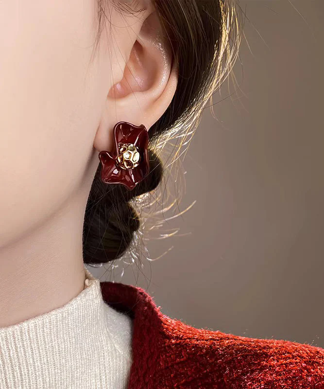 Unique Design Of Red Petal Stud Earrings - Image 3