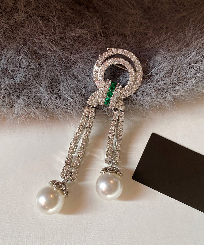 Unique Emerald Gem Stone Zircon Tassel Pearl Broochs - Image 3