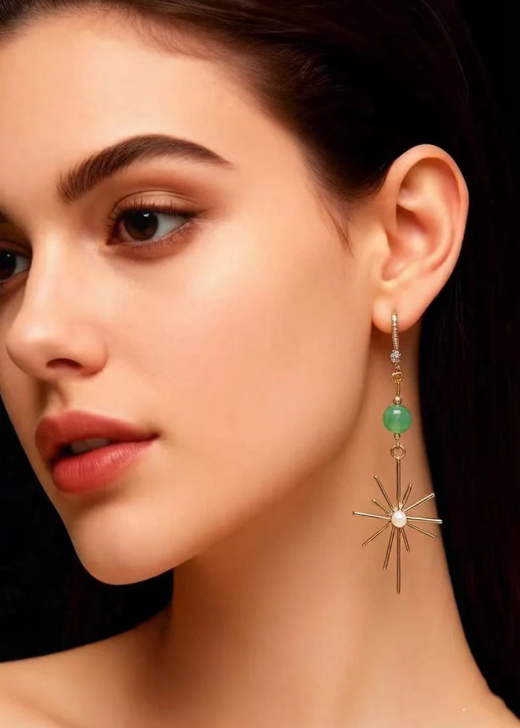 Unique Fireworks Shape Gilding Fine Jade Drop Earrings - Image 3