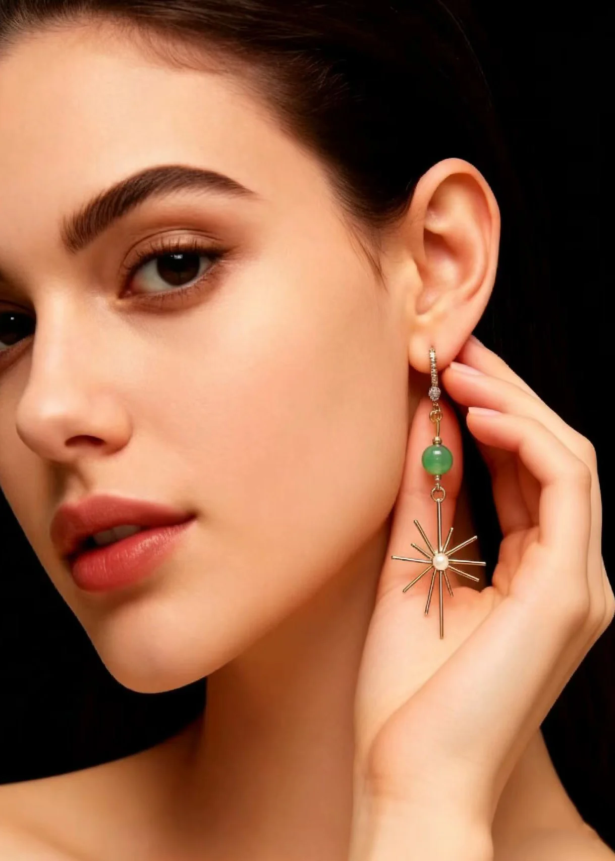 Unique Fireworks Shape Gilding Fine Jade Drop Earrings - Image 4