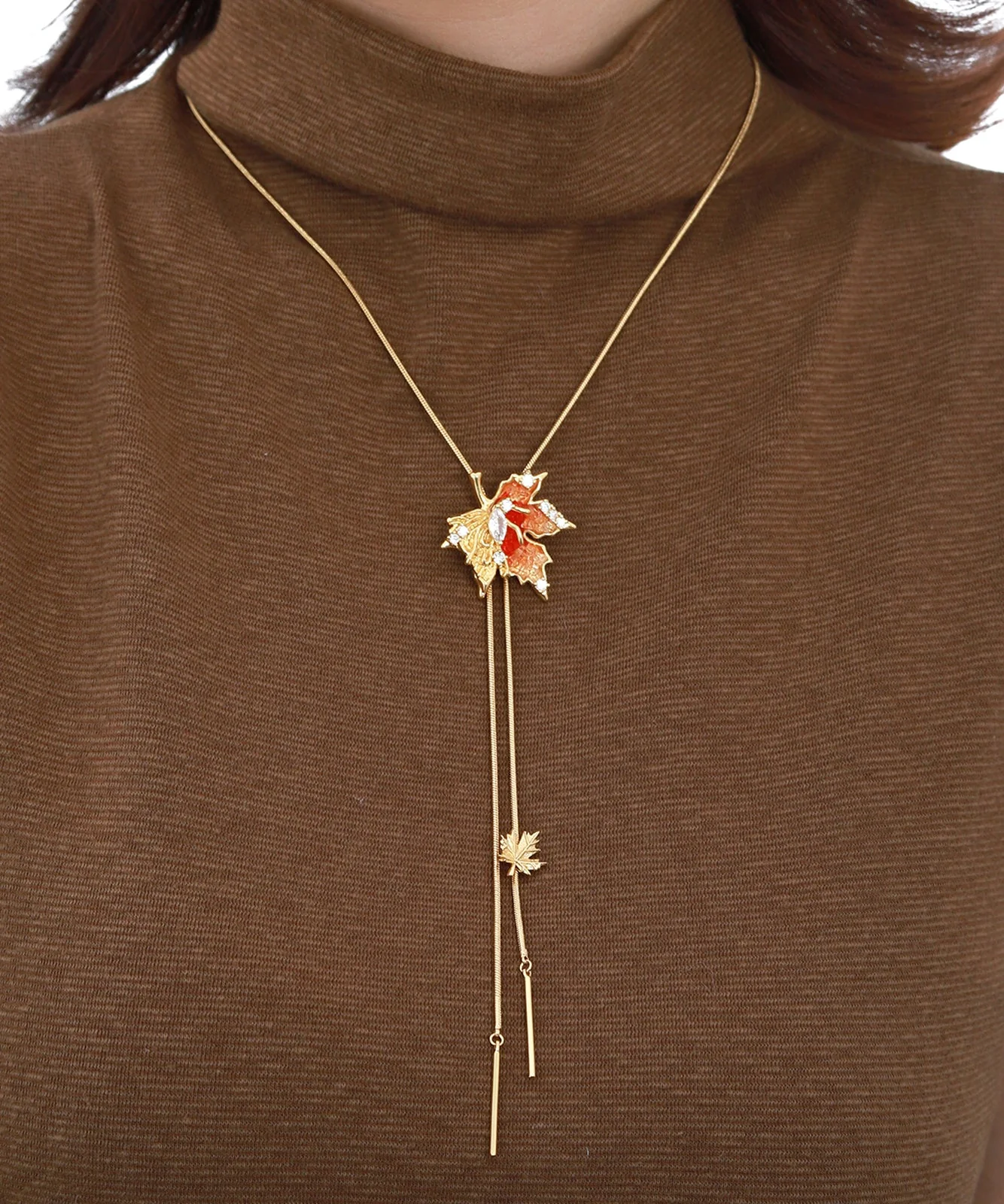 Unique Gold Copper Overgild Maple Leaf Lariat Necklace - Image 3