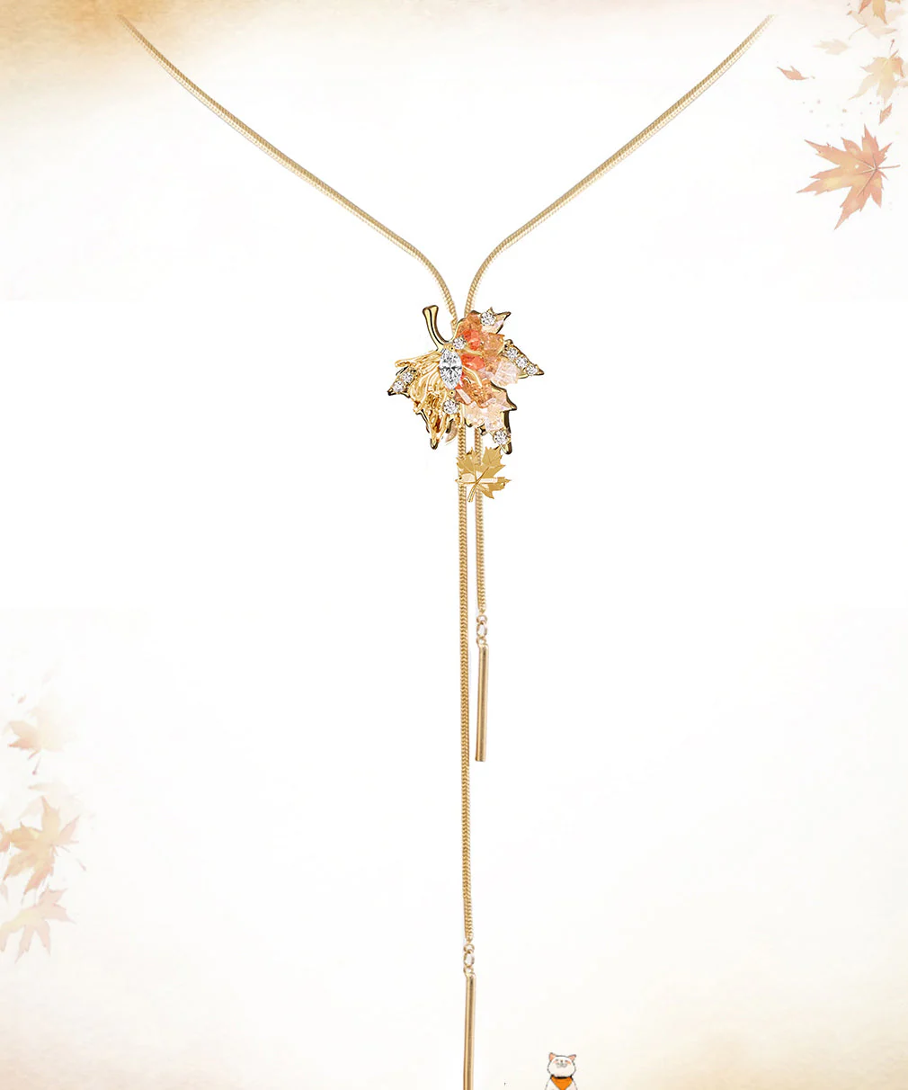Unique Gold Copper Overgild Maple Leaf Lariat Necklace - Image 4