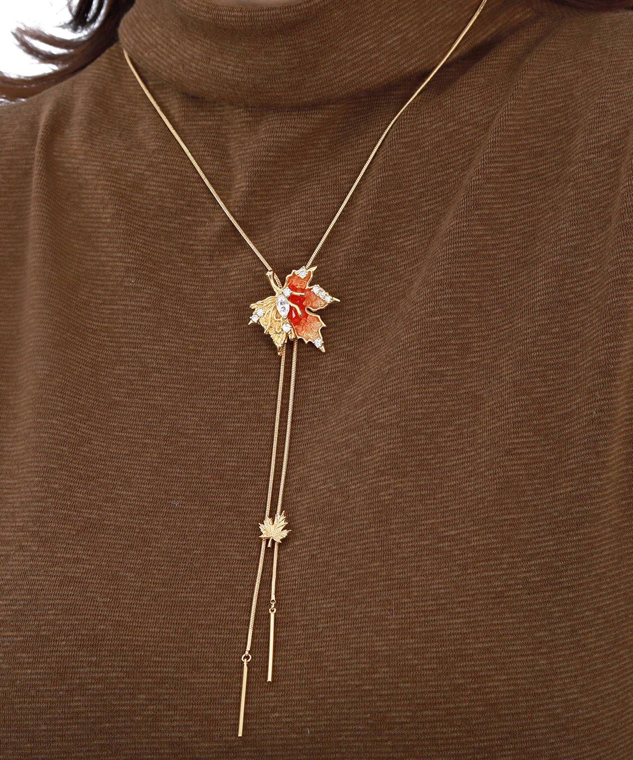Unique Gold Copper Overgild Maple Leaf Lariat Necklace - Image 5