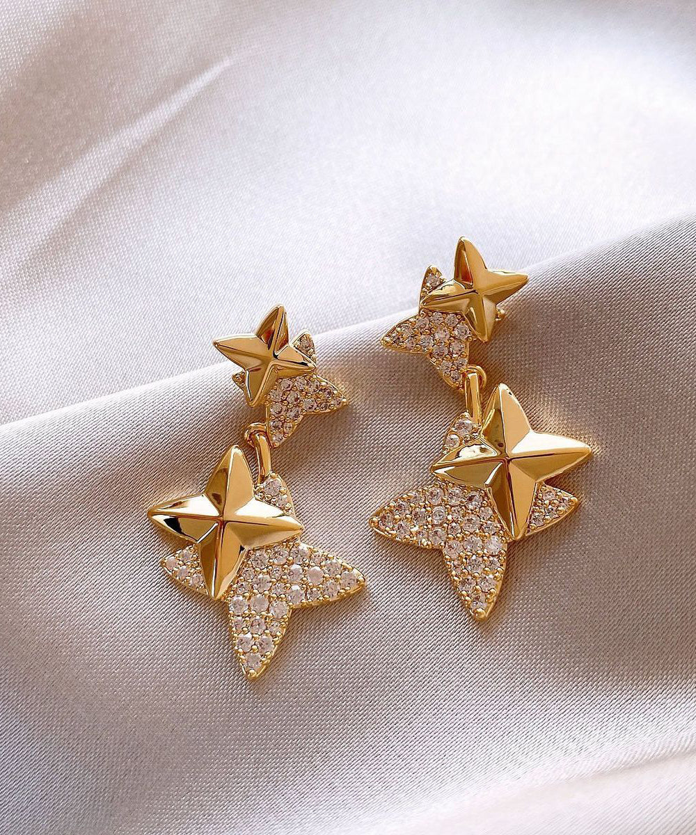 Unique Gold Copper Zircon Star Drop Earrings - Image 5