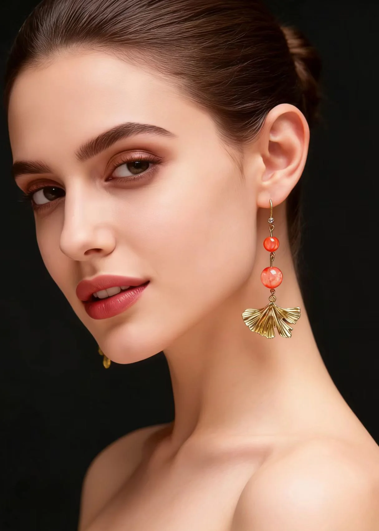 Unique Golden Ginkgo Leaf Drop Earrings - Image 2