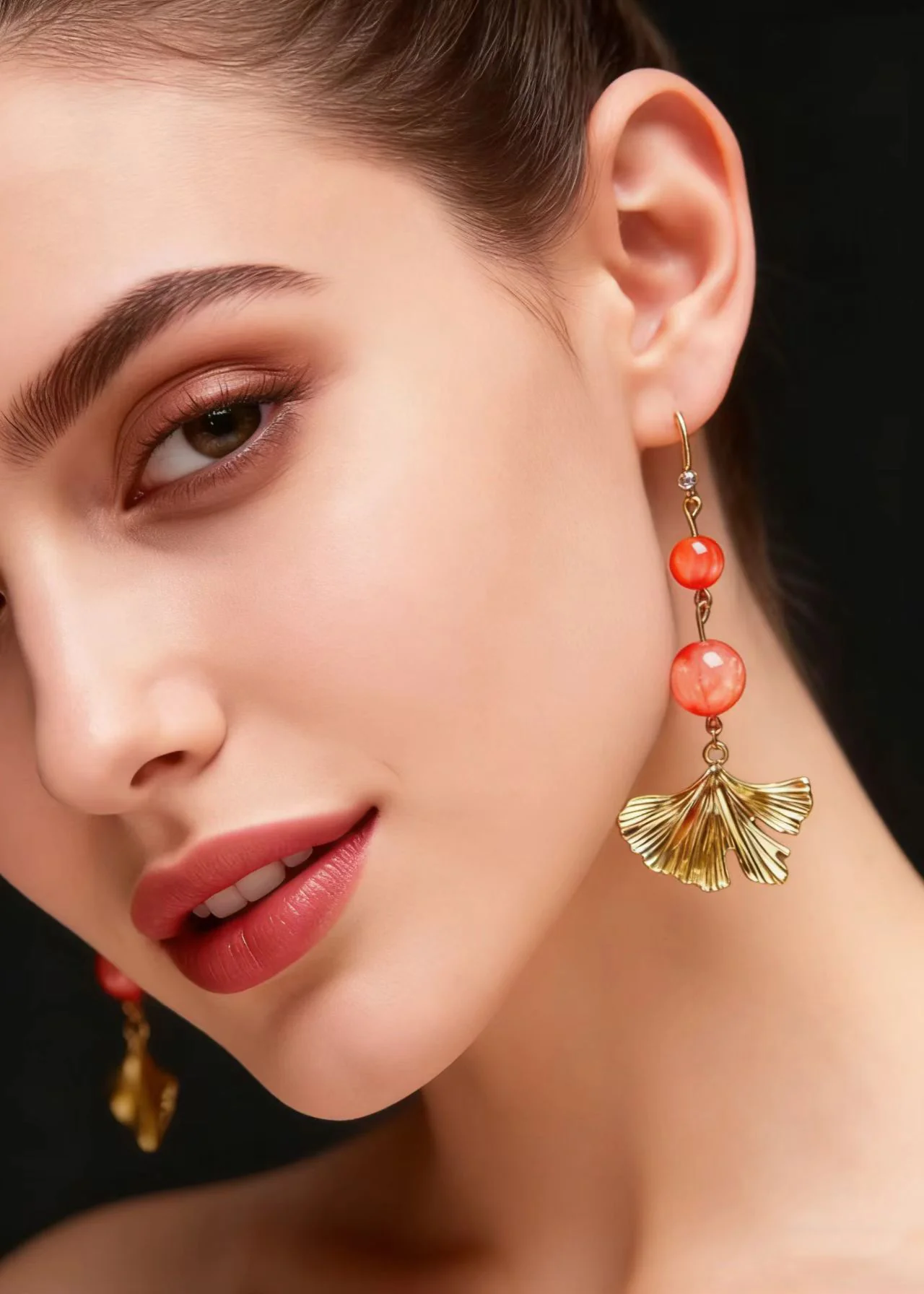 Unique Golden Ginkgo Leaf Drop Earrings - Image 4