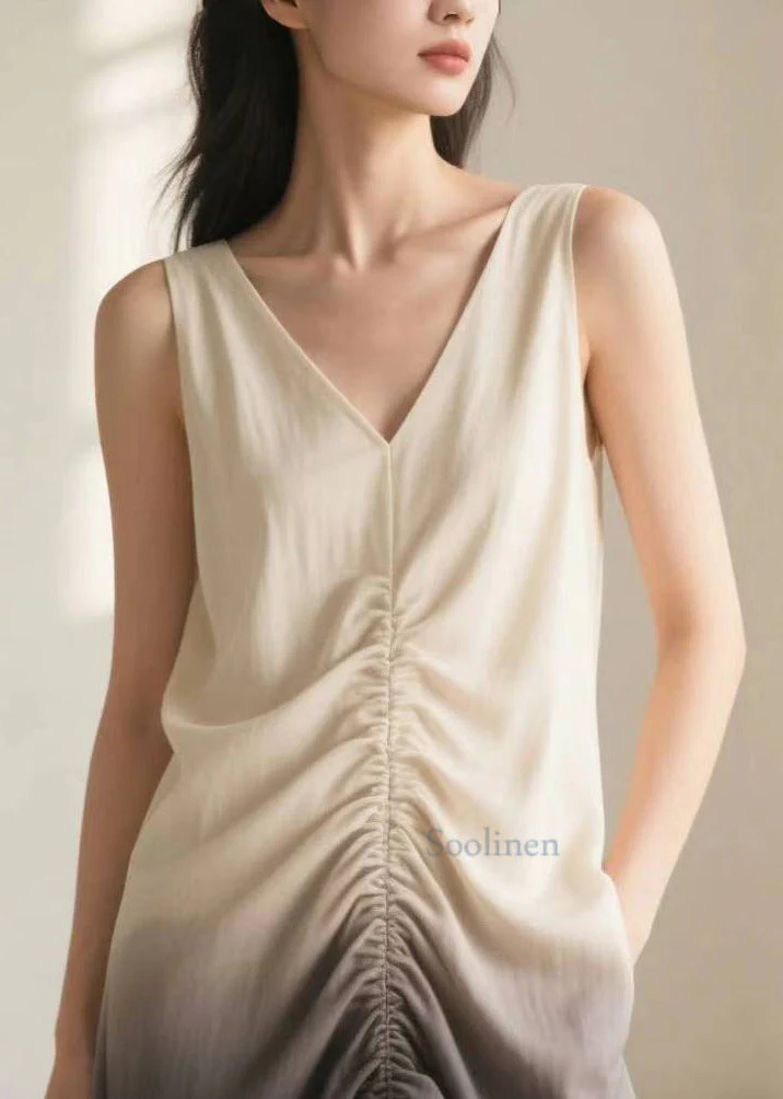 Unique Gradient Color Wrinkled Cotton Long Dress Summer - Image 2