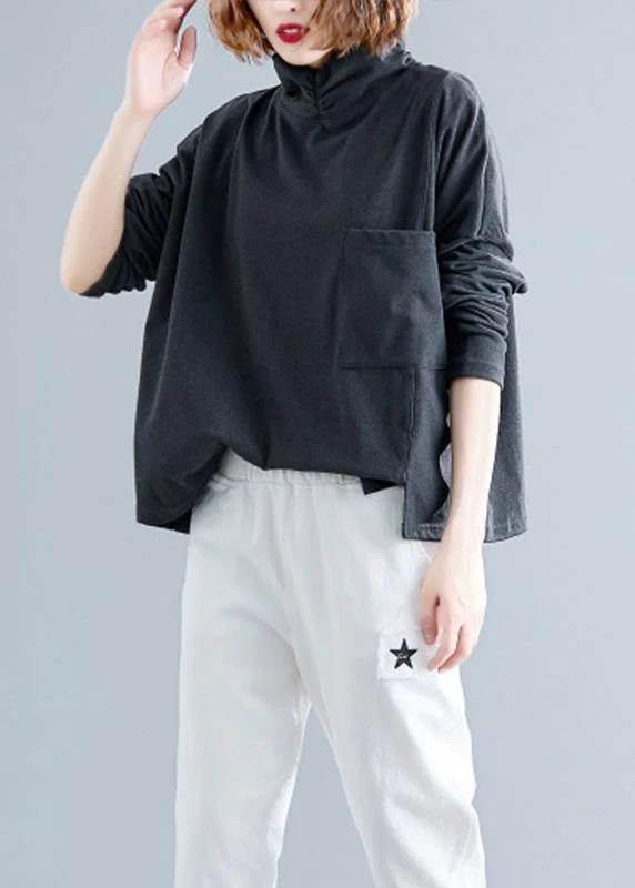 Unique gray black cotton top silhouette asymmetric Dresses fall shirts - Image 3
