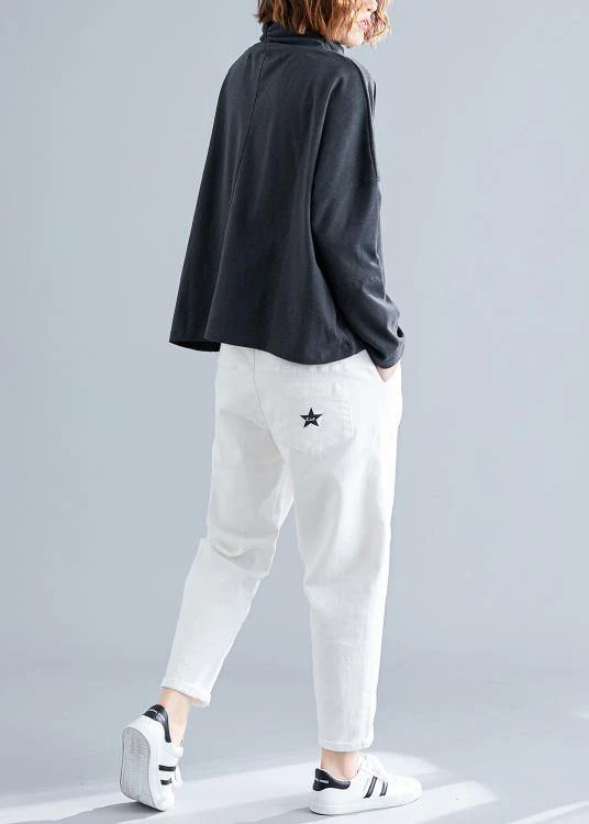 Unique gray black cotton top silhouette asymmetric Dresses fall shirts - Image 4