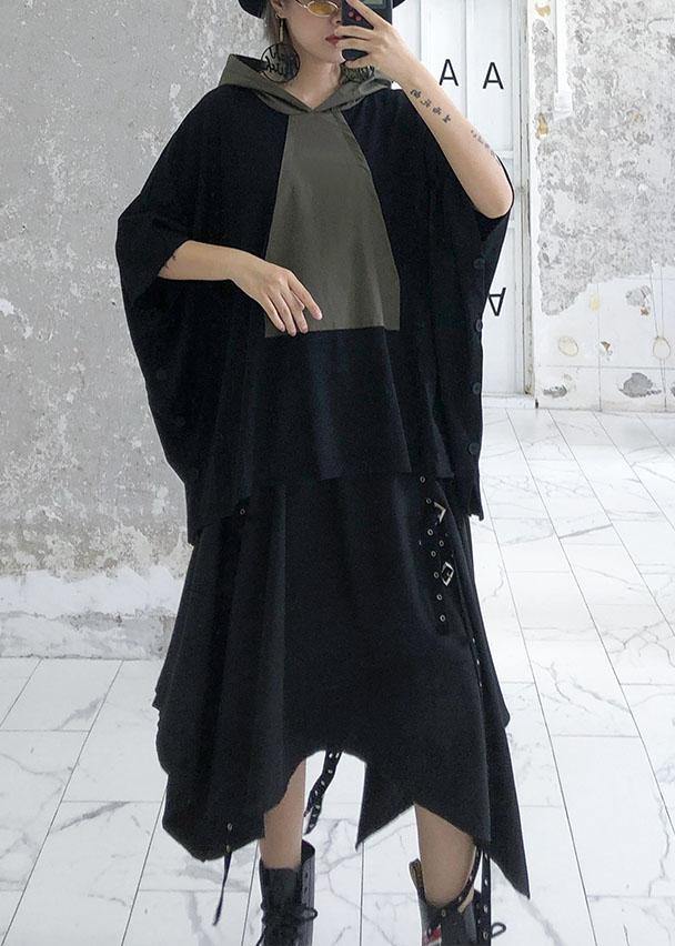 Unique gray green patchwork cotton Blouse hooded Dresses fall blouses - Image 3