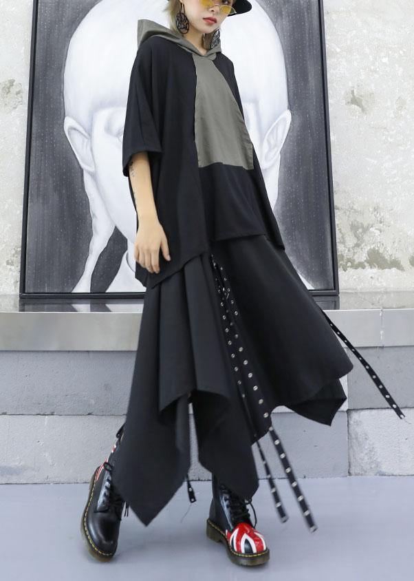 Unique gray green patchwork cotton Blouse hooded Dresses fall blouses - Image 5