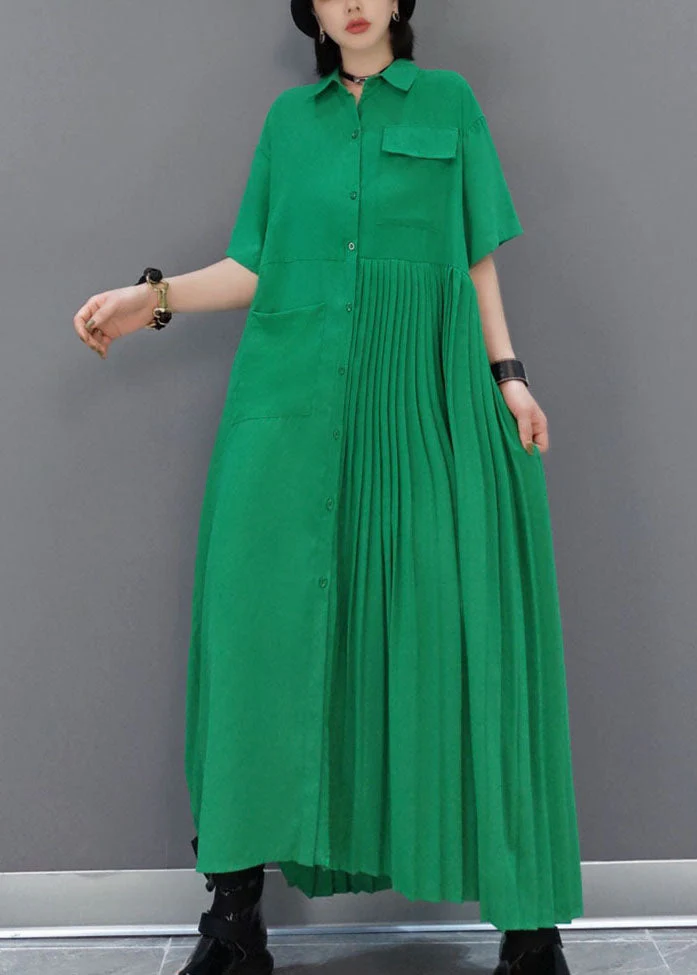 Unique Green Asymmetrical wrinkled pocket shirt Dress Spring - Image 2