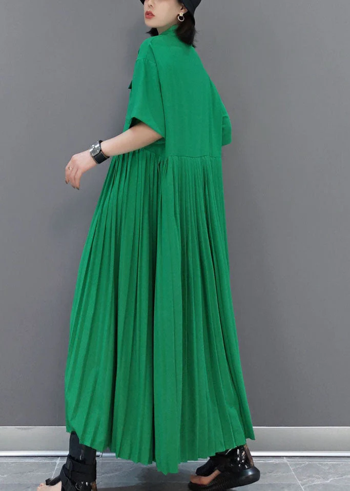 Unique Green Asymmetrical wrinkled pocket shirt Dress Spring - Image 4