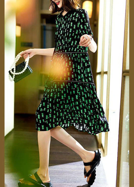 Unique Green Hooded Print Patchwork Chiffon Dresses Summer - Image 2