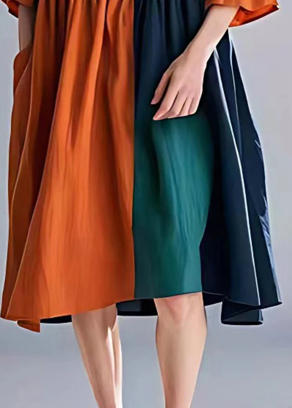 Unique Green Orange Oversized Patchwork Cotton Dresses Summer - Image 5