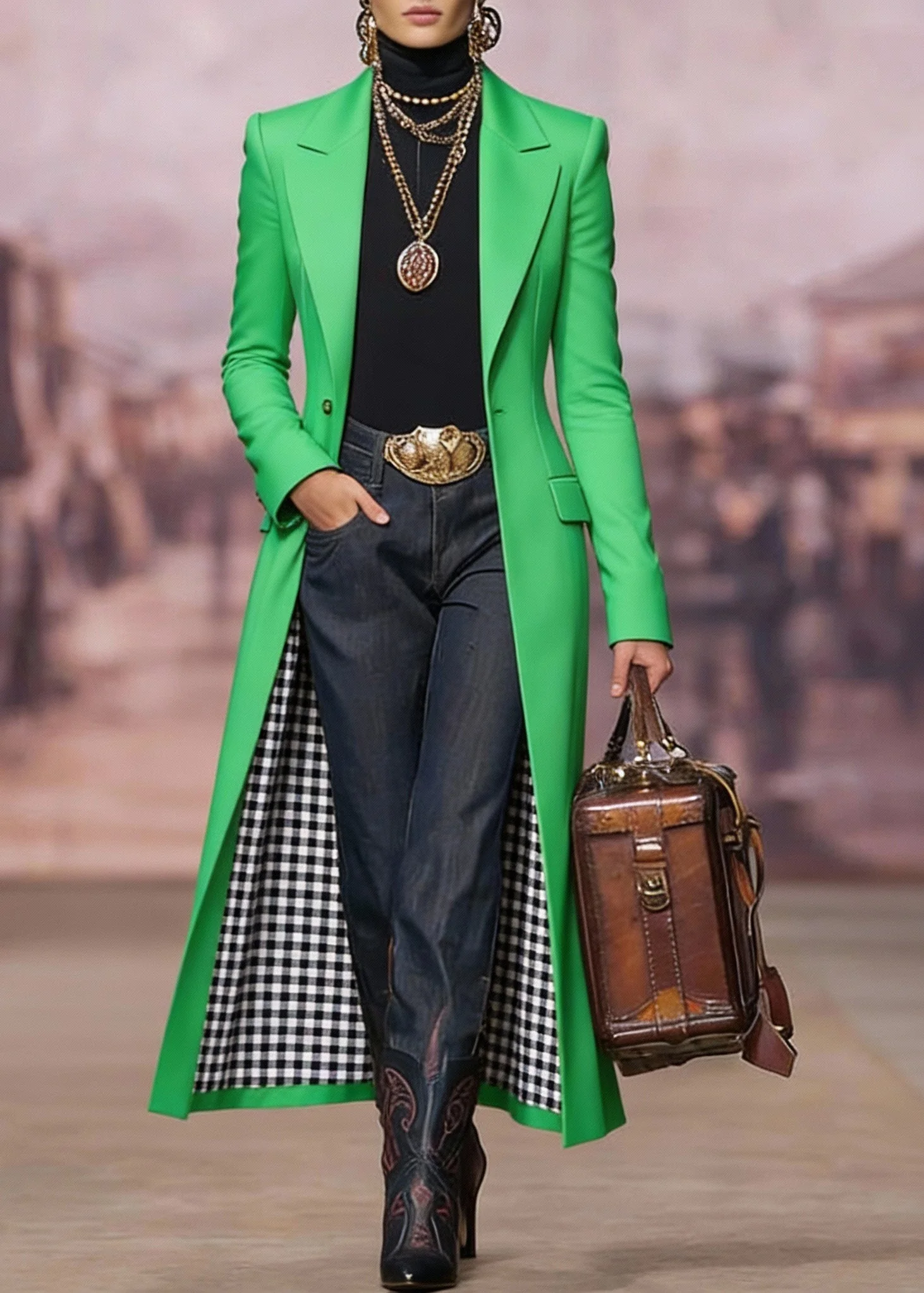 Unique Green Peter Pan Collar Pockets Cotton Long Coat Spring - Image 3