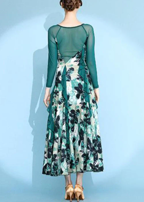 Unique Green Print Patchwork Chiffon Maxi Dresses Spring - Image 4