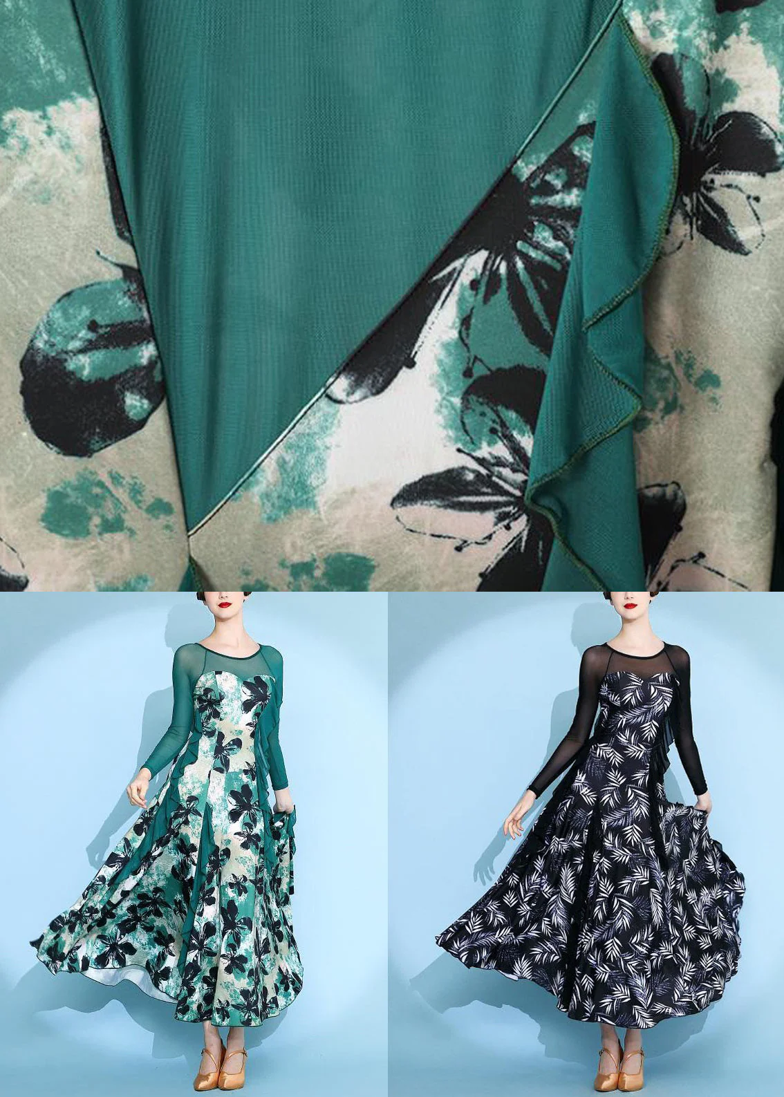 Unique Green Print Patchwork Chiffon Maxi Dresses Spring - Image 5