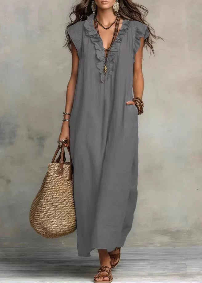 Unique Green Ruffled Patchwork Cotton Maxi Dress Summer - Image 2