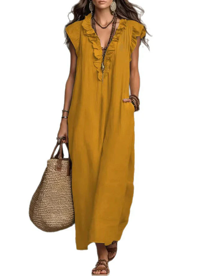Unique Green Ruffled Patchwork Cotton Maxi Dress Summer - Image 5