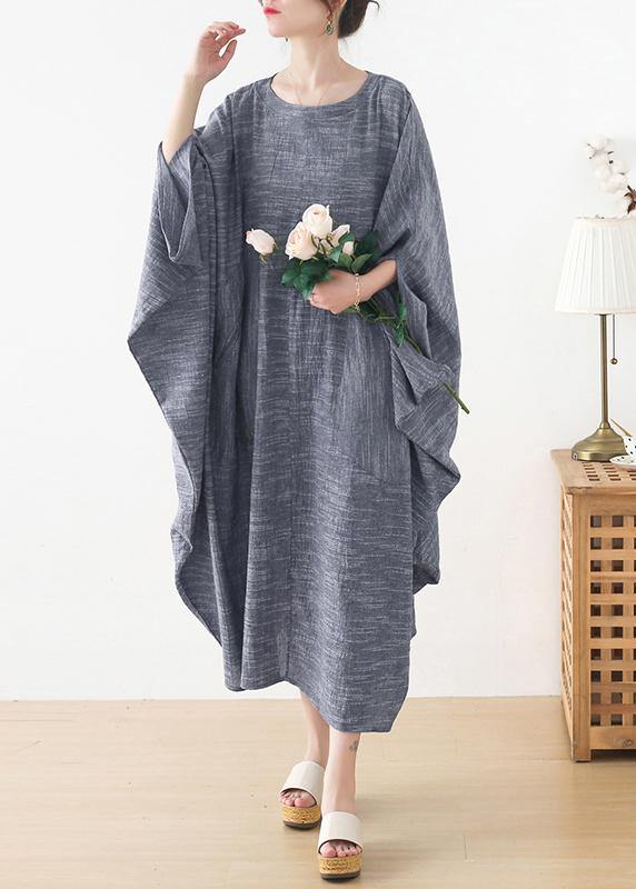 Unique Grey O-Neck Asymmetrical Design Party Summer Cotton Dress