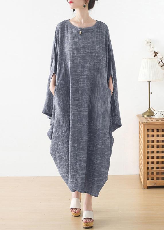 Unique Grey O-Neck Asymmetrical Design Party Summer Cotton Dress - Image 2