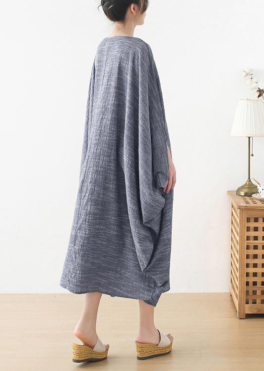 Unique Grey O-Neck Asymmetrical Design Party Summer Cotton Dress - Image 3