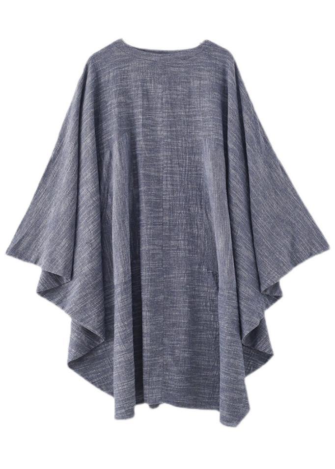 Unique Grey O-Neck Asymmetrical Design Party Summer Cotton Dress - Image 4