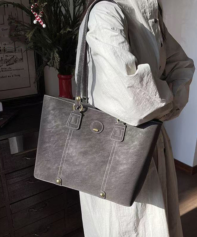 Unique Grey Solid Durable Large Capacity Faux Leather Shoulder Bags - Image 3
