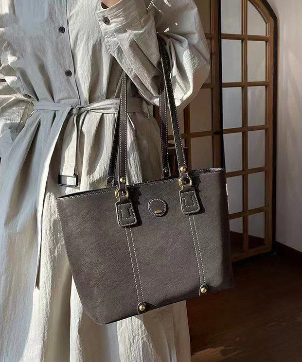 Unique Grey Solid Durable Large Capacity Faux Leather Shoulder Bags - Image 5