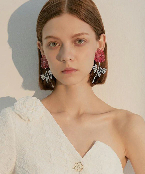 Unique Hollow Out Rose Design Metal Drop Earrings - Image 2