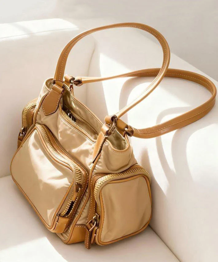 Unique Khaki Nylon Pockets Shoulder Bag - Image 3