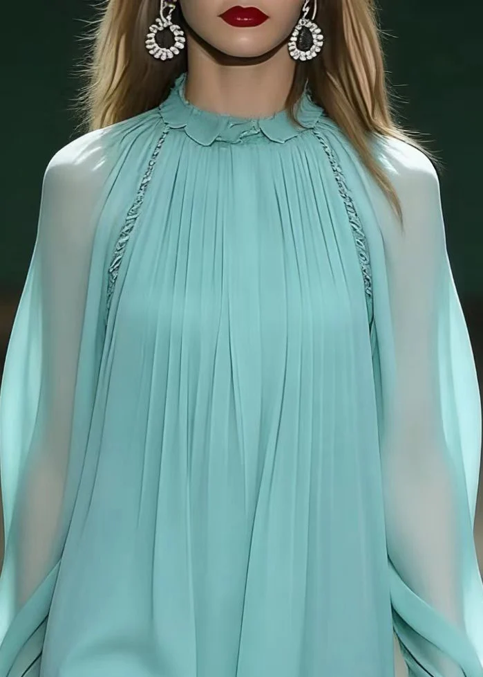 Unique Lake Blue Draping Layered Chiffon Day Dress Spring - Image 2