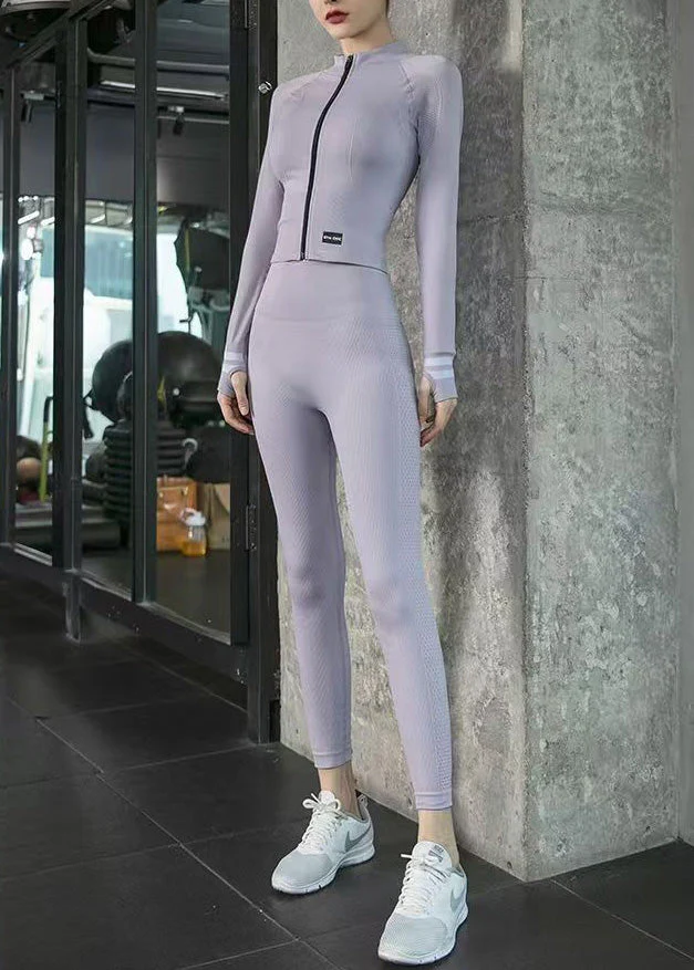 Unique Light Green Zip Up Long Sleeve Sports Yoga Set Outfit - Image 3