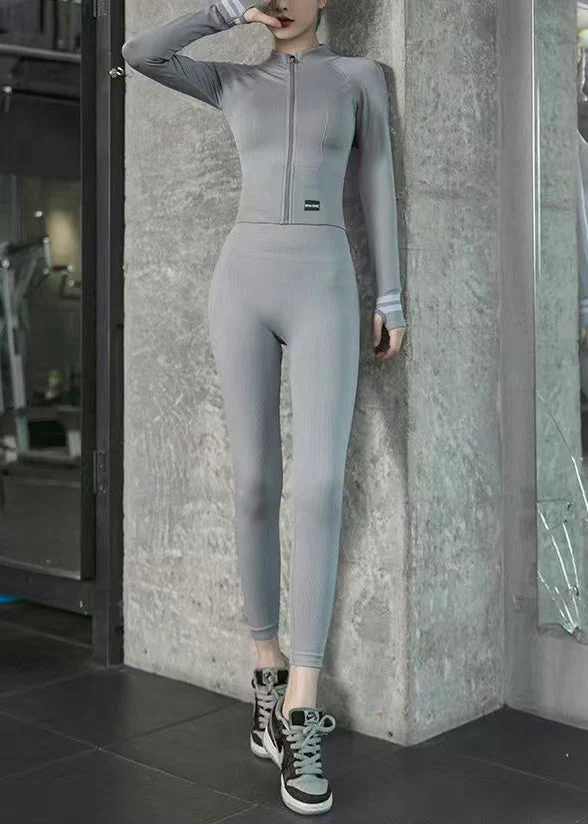 Unique Light Green Zip Up Long Sleeve Sports Yoga Set Outfit - Image 4