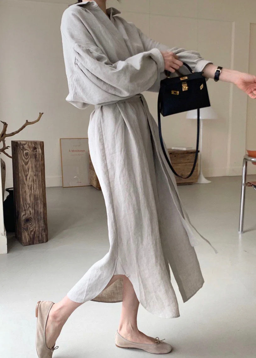 Unique Light Grey Peter Pan Collar side open shirts Dress Spring - Image 2