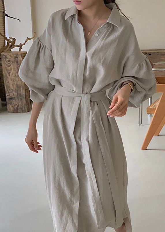 Unique Light Grey Peter Pan Collar side open shirts Dress Spring - Image 4