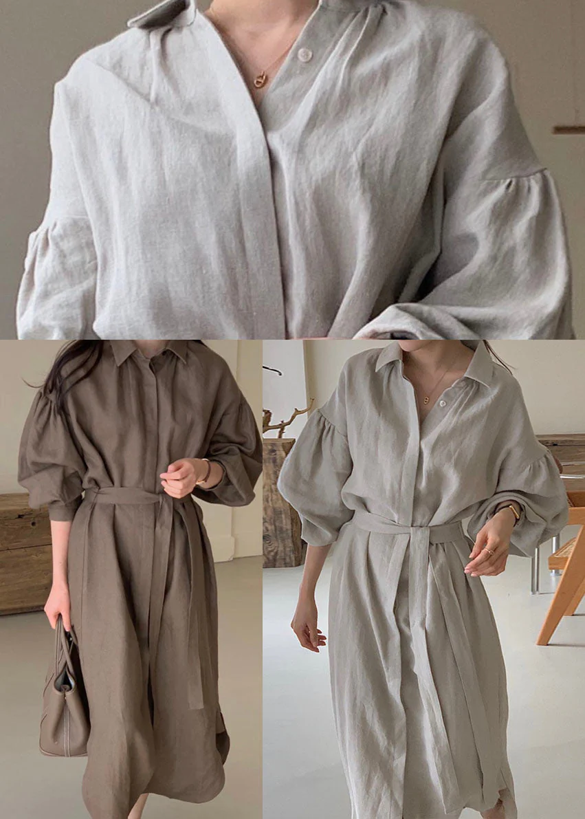 Unique Light Grey Peter Pan Collar side open shirts Dress Spring - Image 5