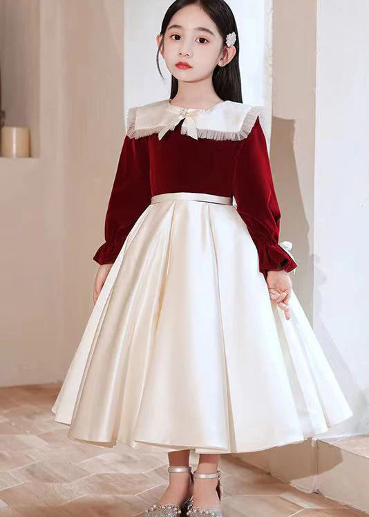 Unique Mulberry Ruffled Patchwork Warm Fleece Kids Girls Dress Winter - Image 4