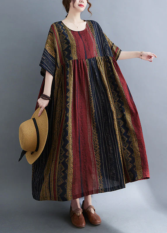 Unique Mulberry Striped Patchwork Wrinkled Maxi Dresses Summer - Image 2